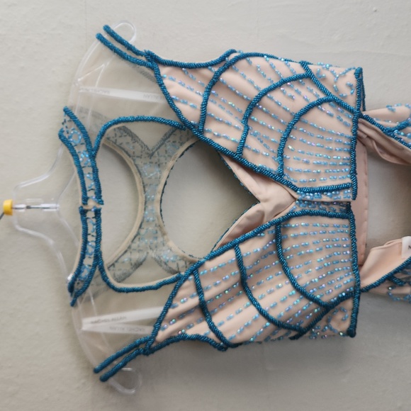 Size 6 turquoise and nude two piece home coming dress cocktail by Rachel Allan - Picture 7 of 15